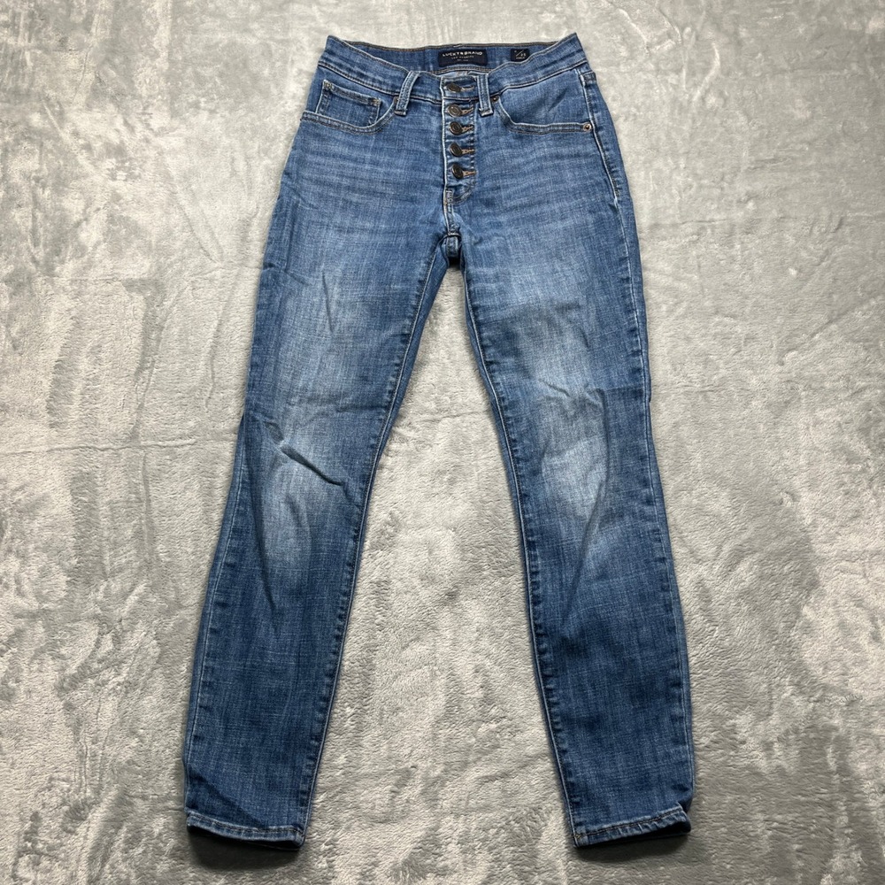 Lucky‎ Brand Skinny Ankle Jeans Womens Blue Distressed Button Fly High Rise 0/25
